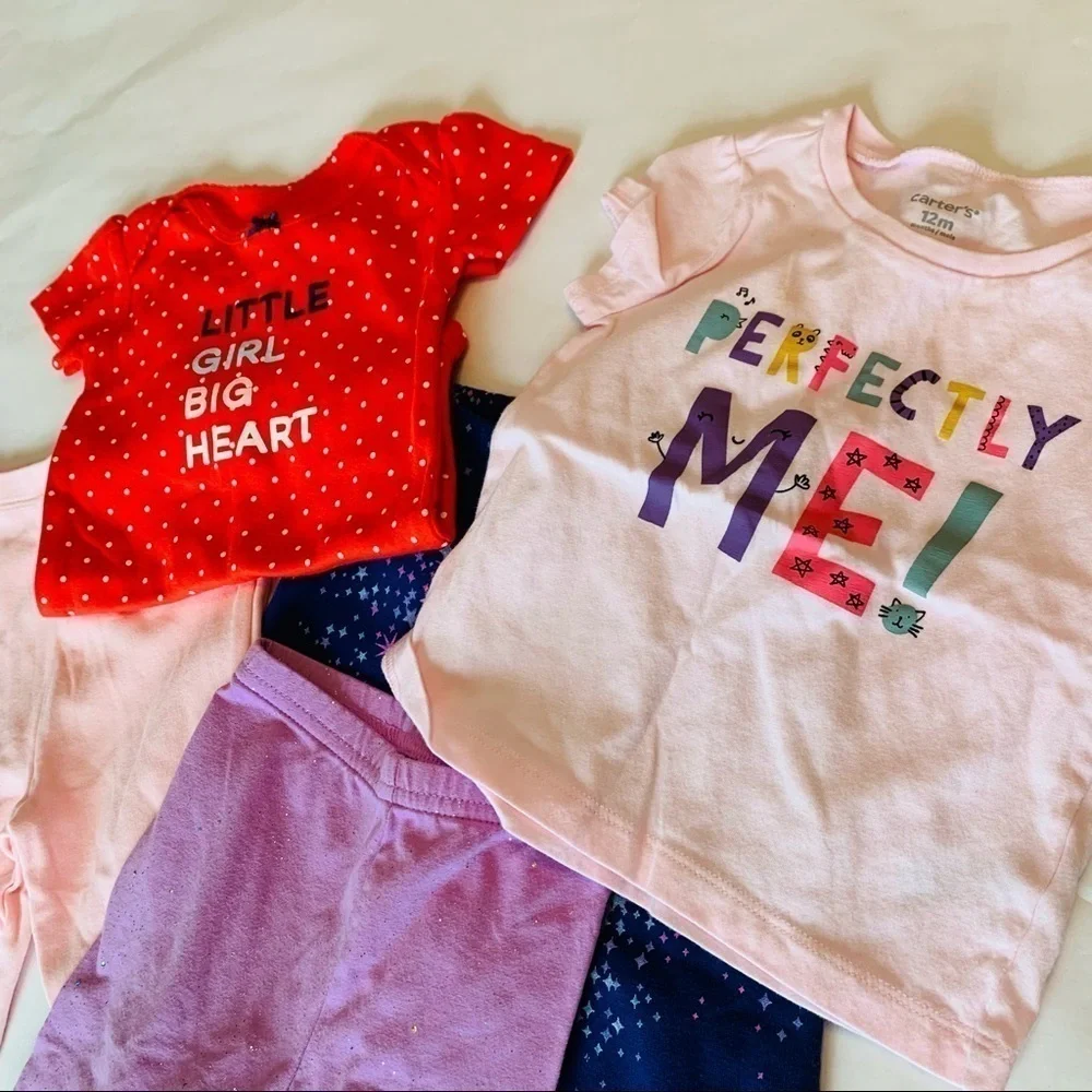 5 piece Bundle little girls clothes 12 months Bodysuit T-shirt legging pants